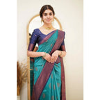 Seduva Women's Silk Printed Saree With Unstitched Blouse 5.5Mtr (Rama)