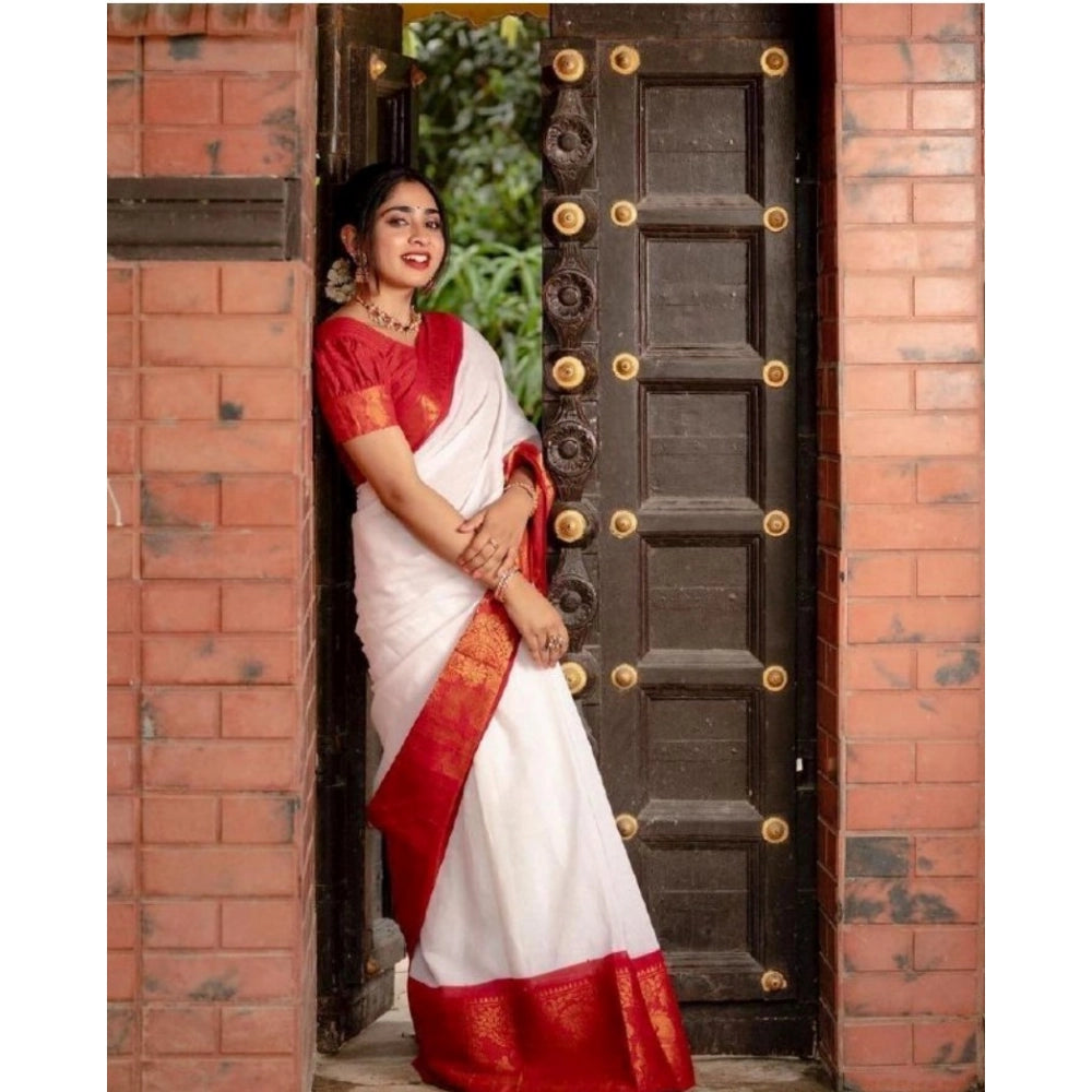 Seduva Women's Silk Printed Saree With Unstitched Blouse 5.5Mtr (White)