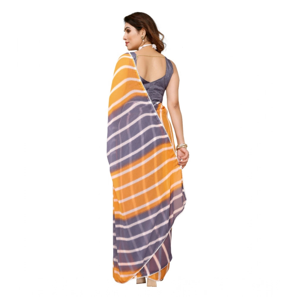 Seduva Women's Small Lace Georgette Striped Ready-to-Wear Saree With Unstitched Blouse 5.5 Mtr (Orange-Grey)