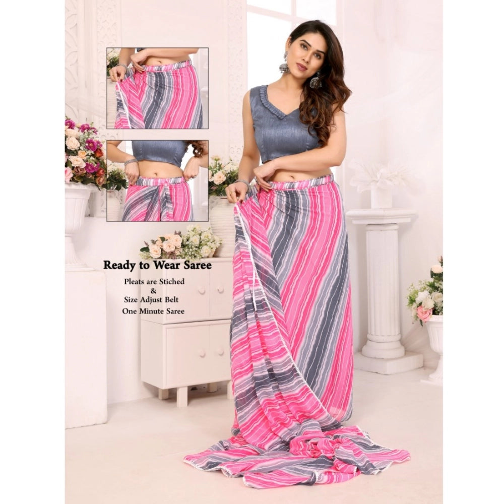 Seduva Women's Small Lace Georgette Striped Ready-to-Wear Saree With Unstitched Blouse 5.5 Mtr (Grey)