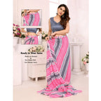 Seduva Women's Small Lace Georgette Striped Ready-to-Wear Saree With Unstitched Blouse 5.5 Mtr (Grey)