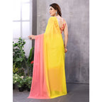Seduva Women's Small Lace Georgette Solid Ready-to-Wear Saree With Unstitched Blouse 5.5 Mtr (Pink-Yellow)