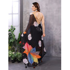 Seduva Women's Small Lace Georgette Printed Ready-to-Wear Saree With Unstitched Blouse 5.5 Mtr (Black)