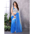 Seduva Women's Small Lace Georgette Solid Ready-to-Wear Saree With Unstitched Blouse 5.5 Mtr (Grey-Blue)