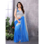 Seduva Women's Small Lace Georgette Solid Ready-to-Wear Saree With Unstitched Blouse 5.5 Mtr (Grey-Blue)
