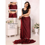 Seduva Women's  Black Berry Striped Ready-to-Wear Saree With Unstitched Blouse 5.5 Mtr (Red-Black)