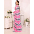 Seduva Women's Small Lace Georgette Striped Ready-to-Wear Saree With Unstitched Blouse 5.5 Mtr (Grey)