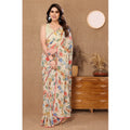 Seduva Women's Small Lace Georgette Printed Ready-to-Wear Saree With Unstitched Blouse 5.5 Mtr (Off White)