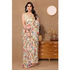 Seduva Women's Small Lace Georgette Printed Ready-to-Wear Saree With Unstitched Blouse 5.5 Mtr (Off White)