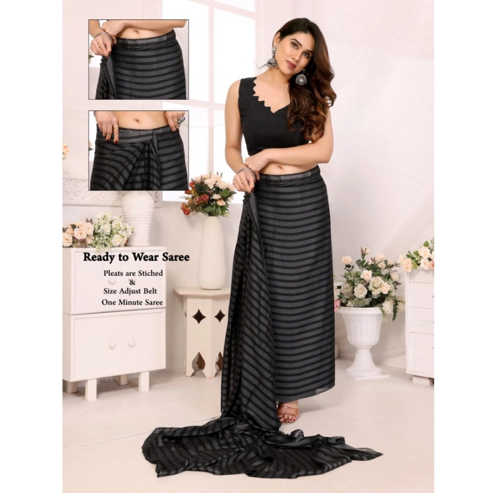 Seduva Women's  Black Berry Striped Ready-to-Wear Saree With Unstitched Blouse 5.5 Mtr (Grey-Black)