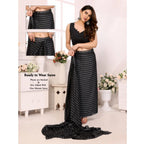 Seduva Women's  Black Berry Striped Ready-to-Wear Saree With Unstitched Blouse 5.5 Mtr (Grey-Black)