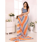 Seduva Women's Small Lace Georgette Striped Ready-to-Wear Saree With Unstitched Blouse 5.5 Mtr (Grey)
