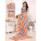 Seduva Women's Small Lace Georgette Striped Ready-to-Wear Saree With Unstitched Blouse 5.5 Mtr (Grey)