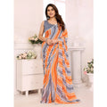 Seduva Women's Small Lace Georgette Striped Ready-to-Wear Saree With Unstitched Blouse 5.5 Mtr (Grey)