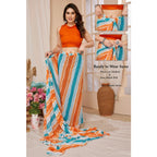 Seduva Women's Small Lace Georgette Striped Ready-to-Wear Saree With Unstitched Blouse 5.5 Mtr (Multicolor)