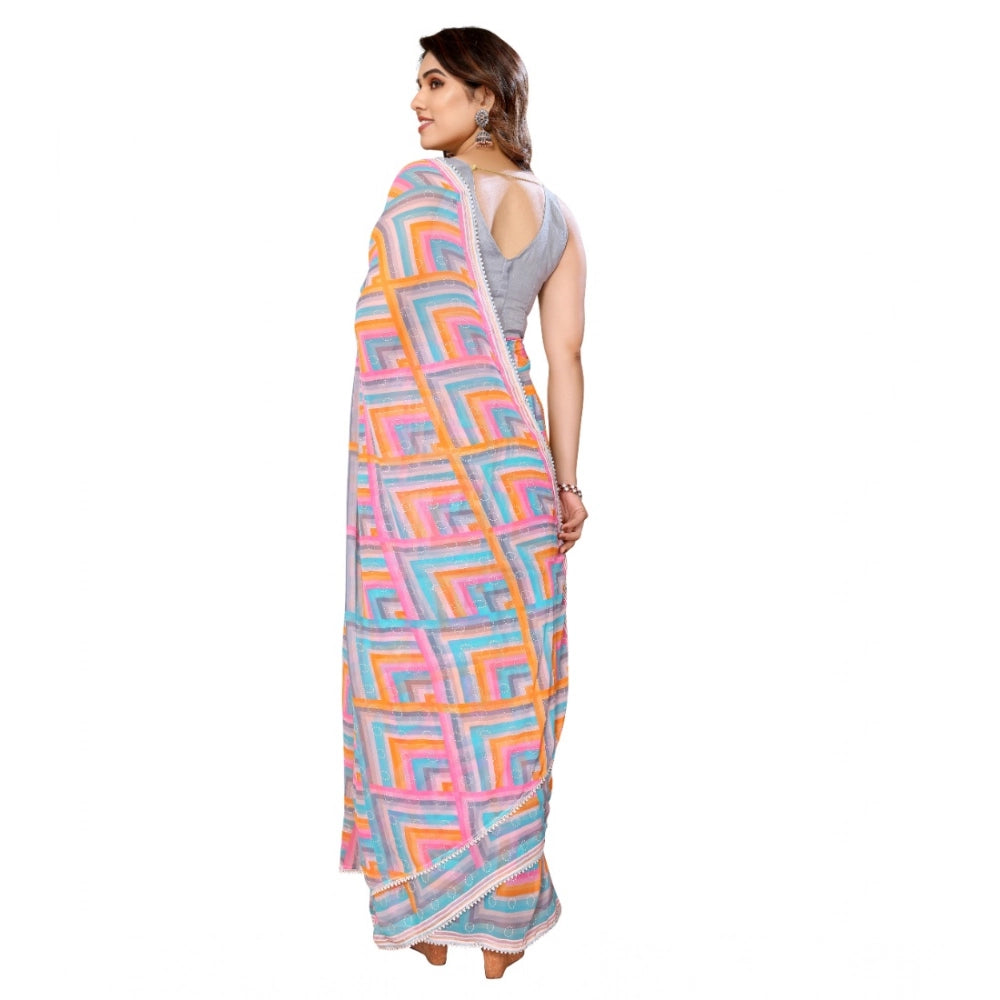 Seduva Women's Small Lace Georgette Printed Ready-to-Wear Saree With Unstitched Blouse 5.5 Mtr (Grey)