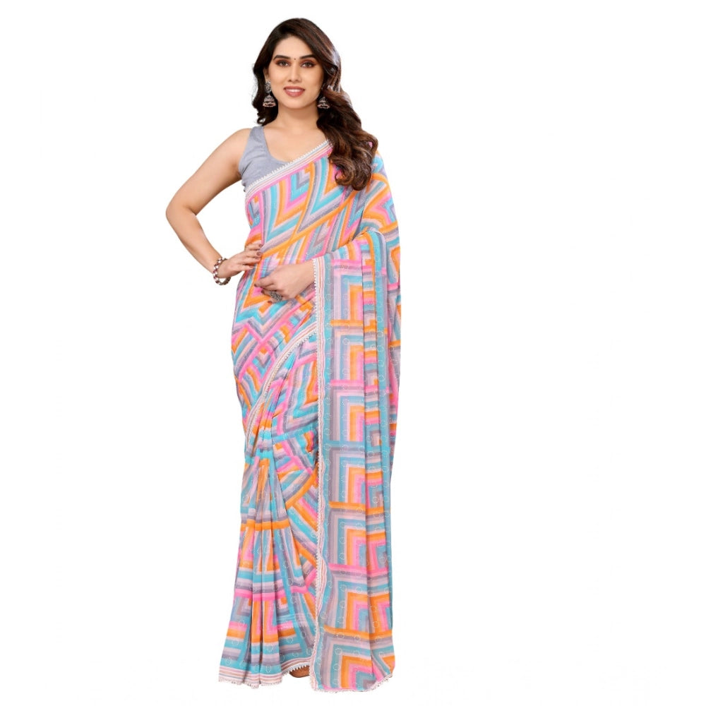 Seduva Women's Small Lace Georgette Printed Ready-to-Wear Saree With Unstitched Blouse 5.5 Mtr (Grey)