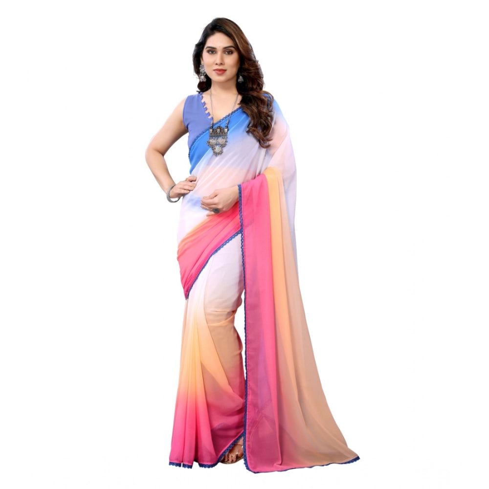 Seduva Women's Small Lace Georgette Solid Ready-to-Wear Saree With Unstitched Blouse 5.5 Mtr (Multicolor)