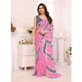 Seduva Women's Small Lace Georgette Striped Ready-to-Wear Saree With Unstitched Blouse 5.5 Mtr (Grey)