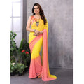 Seduva Women's Small Lace Georgette Solid Ready-to-Wear Saree With Unstitched Blouse 5.5 Mtr (Pink-Yellow)