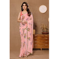 Seduva Women's Small Lace Georgette Printed Ready-to-Wear Saree With Unstitched Blouse 5.5 Mtr (Peach)