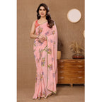 Seduva Women's Small Lace Georgette Printed Ready-to-Wear Saree With Unstitched Blouse 5.5 Mtr (Peach)