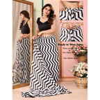Seduva Women's Small Lace Georgette Striped Ready-to-Wear Saree With Unstitched Blouse 5.5 Mtr (Black)