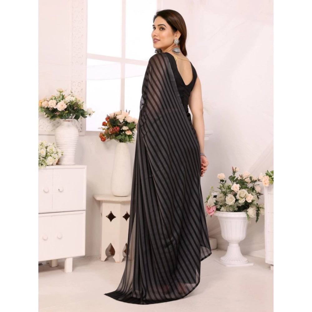 Seduva Women's  Black Berry Striped Ready-to-Wear Saree With Unstitched Blouse 5.5 Mtr (Grey-Black)