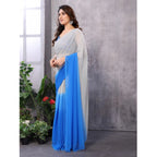 Seduva Women's Small Lace Georgette Solid Ready-to-Wear Saree With Unstitched Blouse 5.5 Mtr (Grey-Blue)