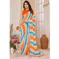 Seduva Women's Small Lace Georgette Striped Ready-to-Wear Saree With Unstitched Blouse 5.5 Mtr (Multicolor)
