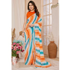 Seduva Women's Small Lace Georgette Striped Ready-to-Wear Saree With Unstitched Blouse 5.5 Mtr (Multicolor)