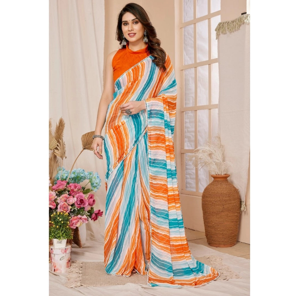 Seduva Women's Small Lace Georgette Striped Ready-to-Wear Saree With Unstitched Blouse 5.5 Mtr (Multicolor)