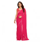 Seduva Women's Small Lace Georgette Embellished Ready-to-Wear Saree With Unstitched Blouse 5.5 Mtr (Dark Pink)
