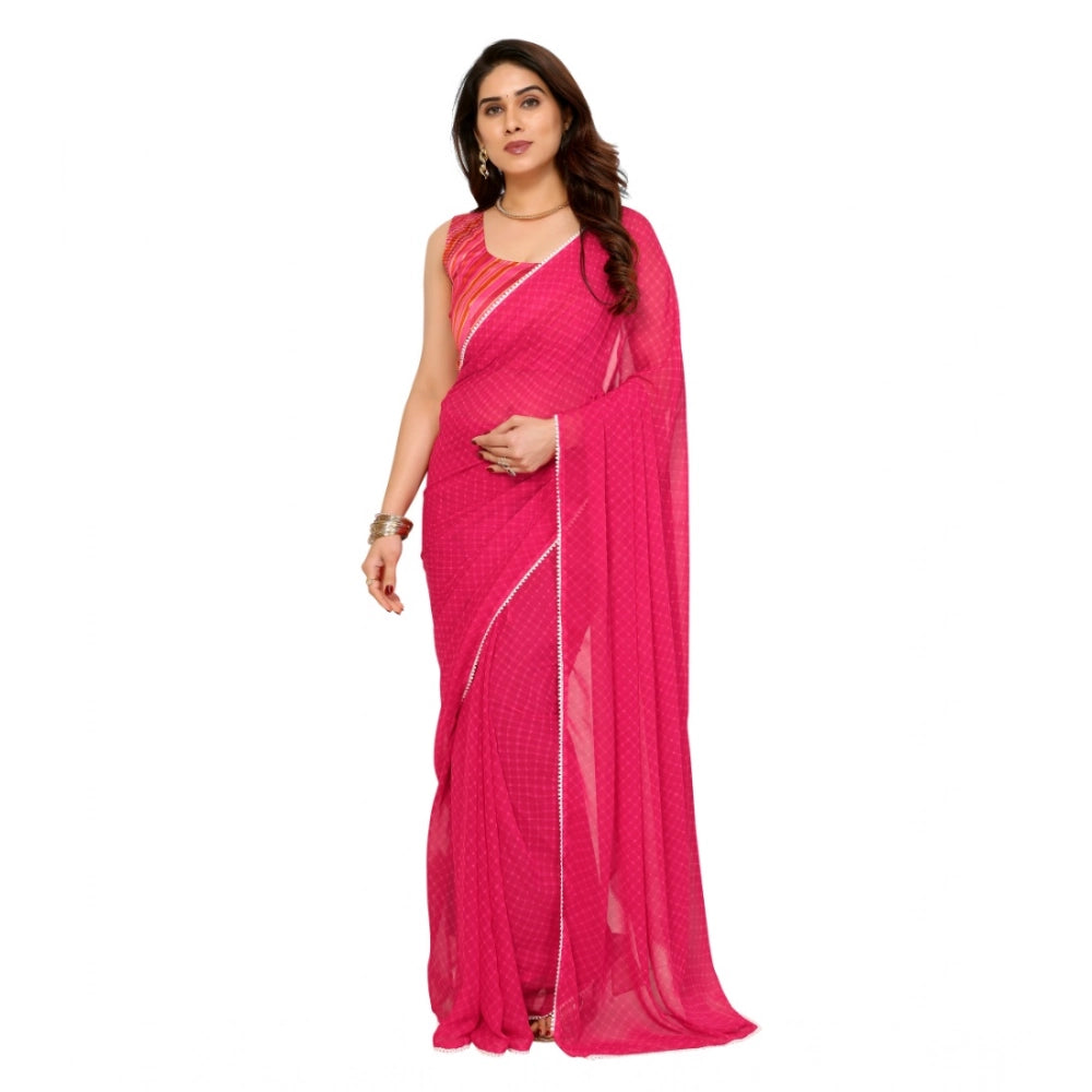 Seduva Women's Small Lace Georgette Embellished Ready-to-Wear Saree With Unstitched Blouse 5.5 Mtr (Dark Pink)