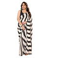 Seduva Women's Small Lace Georgette Striped Ready-to-Wear Saree With Unstitched Blouse 5.5 Mtr (Black-White)