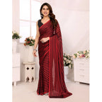 Seduva Women's  Black Berry Striped Ready-to-Wear Saree With Unstitched Blouse 5.5 Mtr (Red-Black)