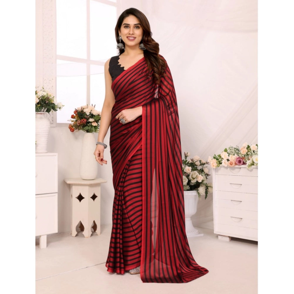 Seduva Women's  Black Berry Striped Ready-to-Wear Saree With Unstitched Blouse 5.5 Mtr (Red-Black)