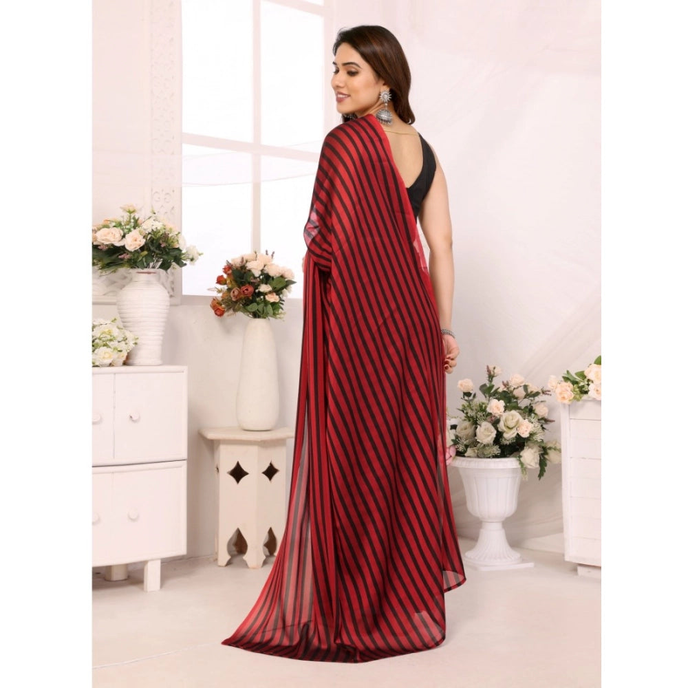 Seduva Women's  Black Berry Striped Ready-to-Wear Saree With Unstitched Blouse 5.5 Mtr (Red-Black)