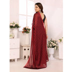 Seduva Women's  Black Berry Striped Ready-to-Wear Saree With Unstitched Blouse 5.5 Mtr (Red-Black)
