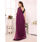 Seduva Women's  Black Berry Striped Ready-to-Wear Saree With Unstitched Blouse 5.5 Mtr (Purple-Black)