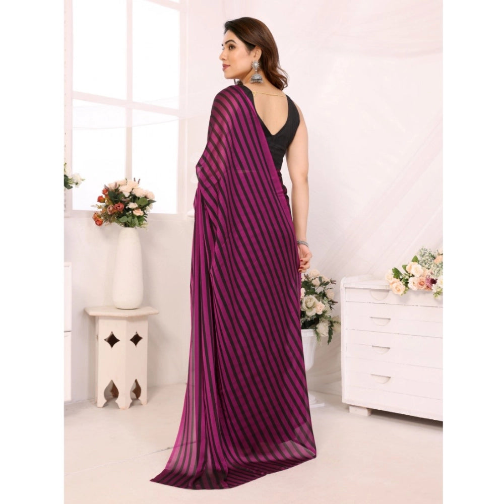 Seduva Women's  Black Berry Striped Ready-to-Wear Saree With Unstitched Blouse 5.5 Mtr (Purple-Black)