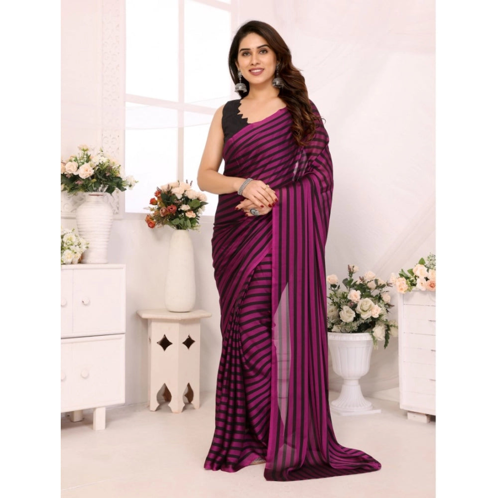 Seduva Women's  Black Berry Striped Ready-to-Wear Saree With Unstitched Blouse 5.5 Mtr (Purple-Black)