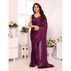 Seduva Women's  Black Berry Striped Ready-to-Wear Saree With Unstitched Blouse 5.5 Mtr (Purple-Black)