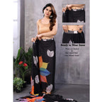 Seduva Women's Small Lace Georgette Printed Ready-to-Wear Saree With Unstitched Blouse 5.5 Mtr (Black)