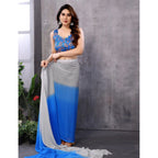 Seduva Women's Small Lace Georgette Solid Ready-to-Wear Saree With Unstitched Blouse 5.5 Mtr (Grey-Blue)