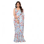 Seduva Women's Small Lace Georgette Printed Ready-to-Wear Saree With Unstitched Blouse 5.5 Mtr (Sky Blue)