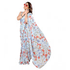 Seduva Women's Small Lace Georgette Printed Ready-to-Wear Saree With Unstitched Blouse 5.5 Mtr (Sky Blue)