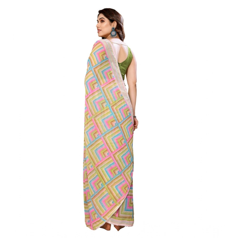 Seduva Women's Small Lace Georgette Printed Ready-to-Wear Saree With Unstitched Blouse 5.5 Mtr (Green)