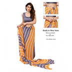 Seduva Women's Small Lace Georgette Striped Ready-to-Wear Saree With Unstitched Blouse 5.5 Mtr (Orange-Grey)