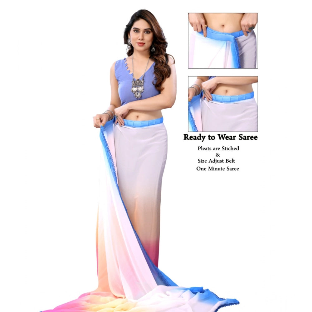 Seduva Women's Small Lace Georgette Solid Ready-to-Wear Saree With Unstitched Blouse 5.5 Mtr (Multicolor)